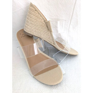 Womens Ansel Double Band Open Toe Wedge Heel Tan Size 8